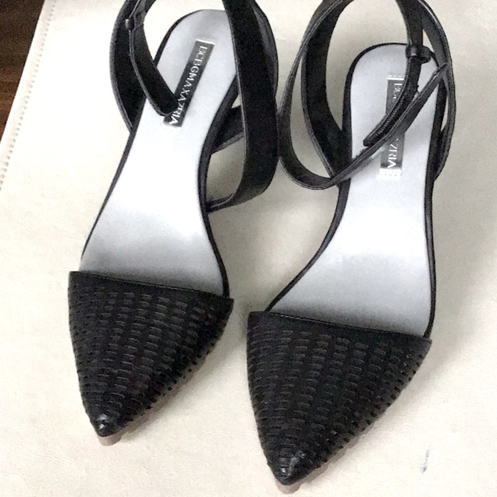 Ankle strap basket weave heels